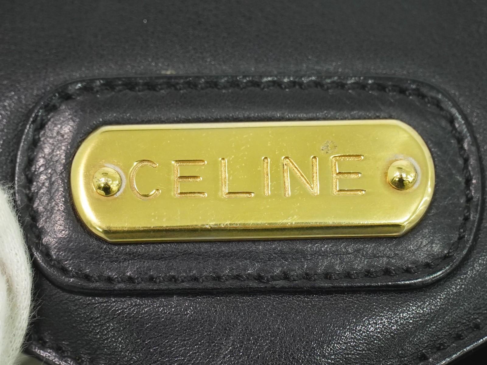 CELINE Leather Shoulder Crossbody Bag Black Gold