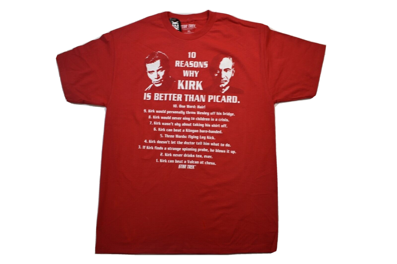 Star Trek Mens 10 Reasons Why Kirk is Better Than Picard Funny Shirt NWT XL, 2XL