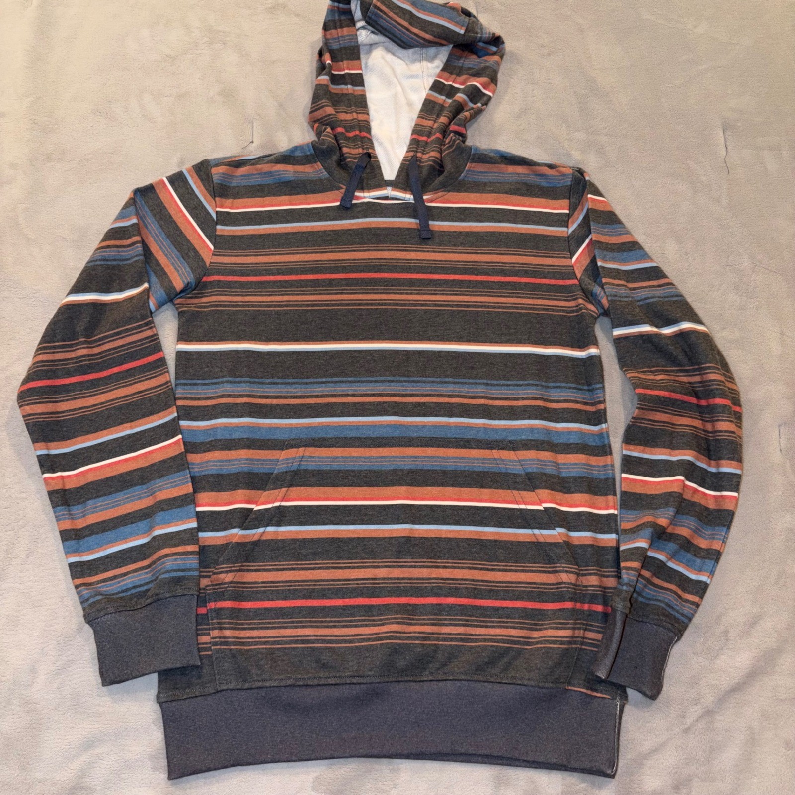 Southern Lure Mens Striped Hoodie Small Charcoal Grey Orange Blue Pullover
