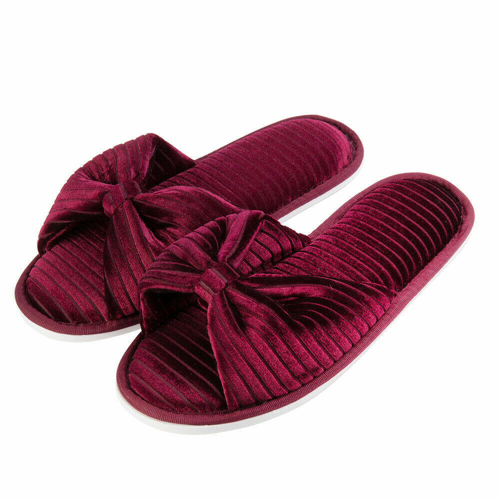 Slip-on Open Toe Velet Slippers Memory Foam Sole Women Fashion Spa House Shoes