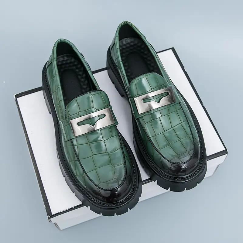 Men’s Slip On Alligator Pattern Platform Faux Leather Dress Shoes Thick Sole New
