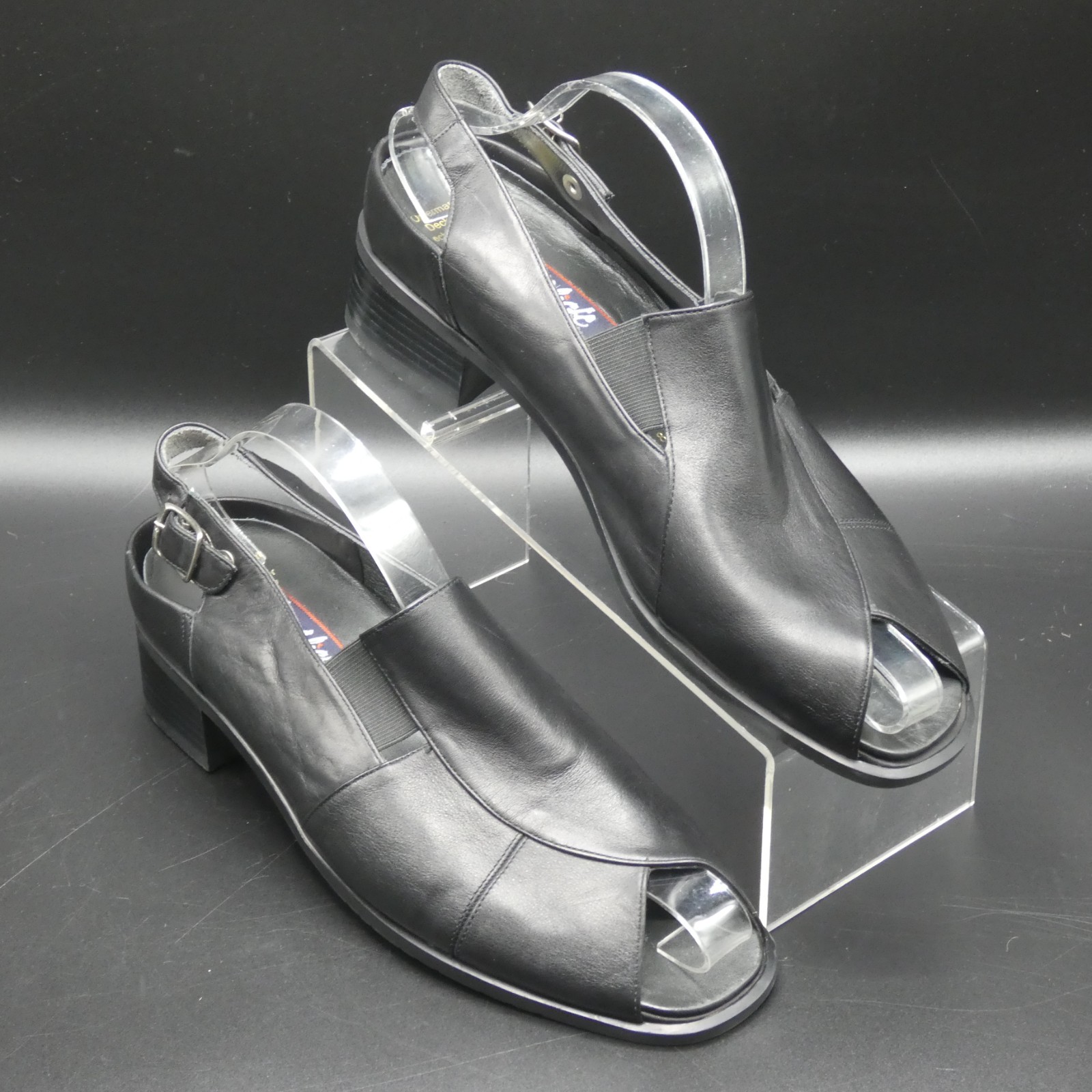 Theresia M Celeste Black Leather Slingback Open Toe Pump Sandals Size UK 8 US 10