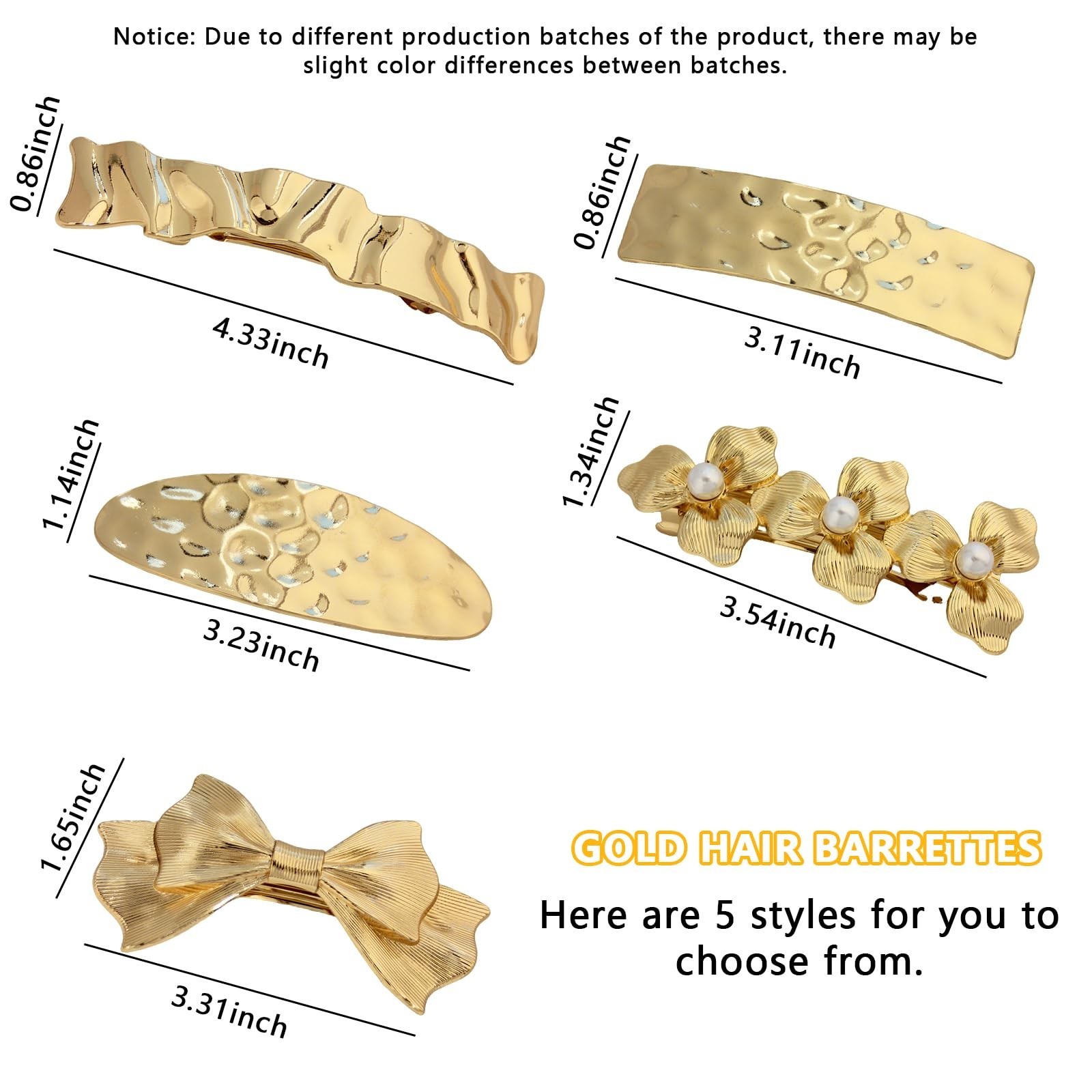 5 Pcs Hair Barrettes for Women,Barrettes for Fine Thin Thick Hair,Metal Relie…