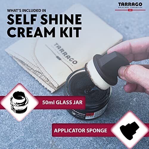 Tarrago Shoe Shine Cream Self Liquid Polish Kit Leather 50 ml jar (1.76oz) BLACK