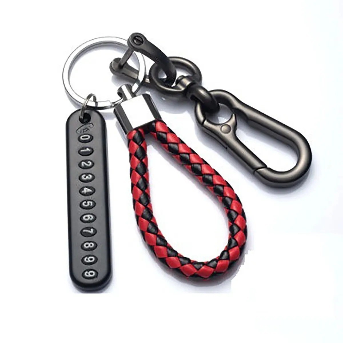 Trendy DIY Anti-Lost Phone Number Plate Keychain Woven Leather Rope Car Key Chai