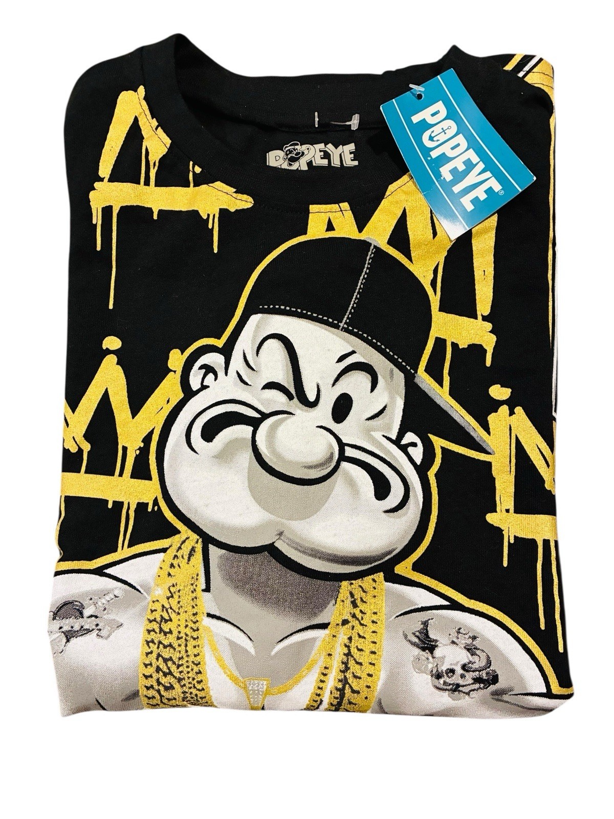 Popeye Beast Graphic T-Shirt Gold Chains Watch Brisco Brands Medium NWT Street