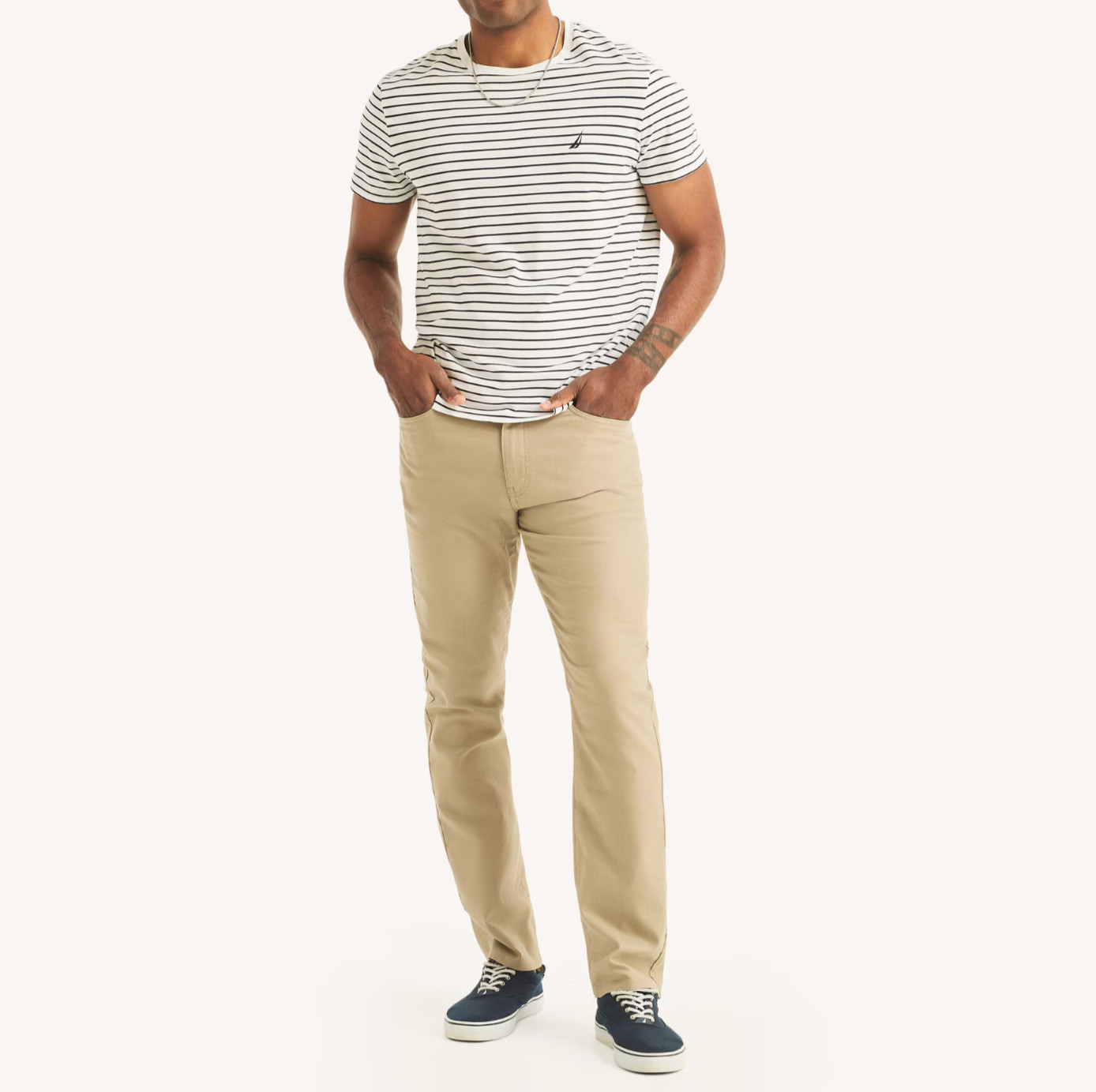 Nautica Mens Straight Fit Lightweight Soft Linen Blend 5 Pocket Flat Front Pants