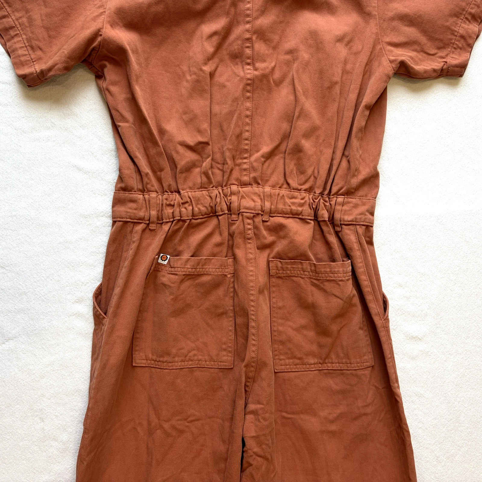 Big Bud Press Orange Rust Short Sleeve Jumpsuit M Pockets Elastic Waist Cotton