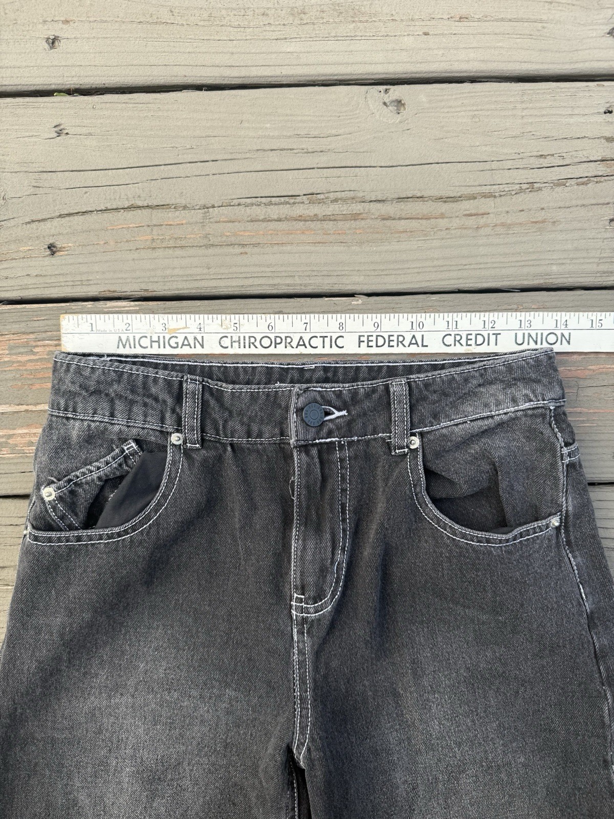 BDG Women’s Wide-Leg Denim Jeans Black Charcoal Wash Cotton 5-Pocket Button