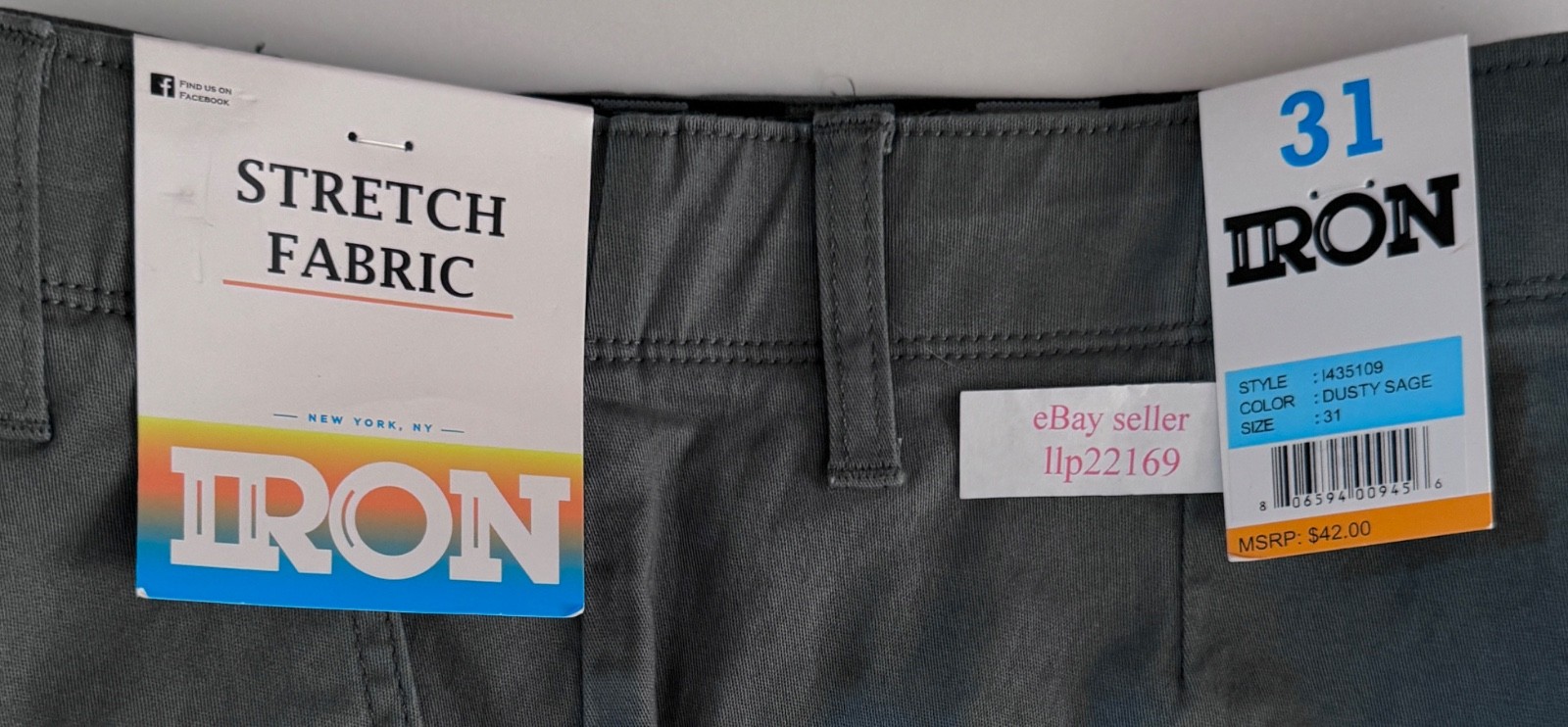 IRON CO Men’s Stretch Shorts (SIZE 31) Flex Waist Flat Front DUSTY SAGE New Tag!