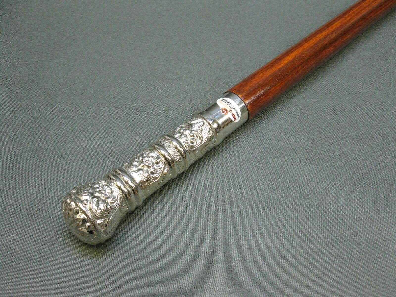 Vintage Solid Silver Brass Handle Antique Victorian Cane Wooden Walking Stick