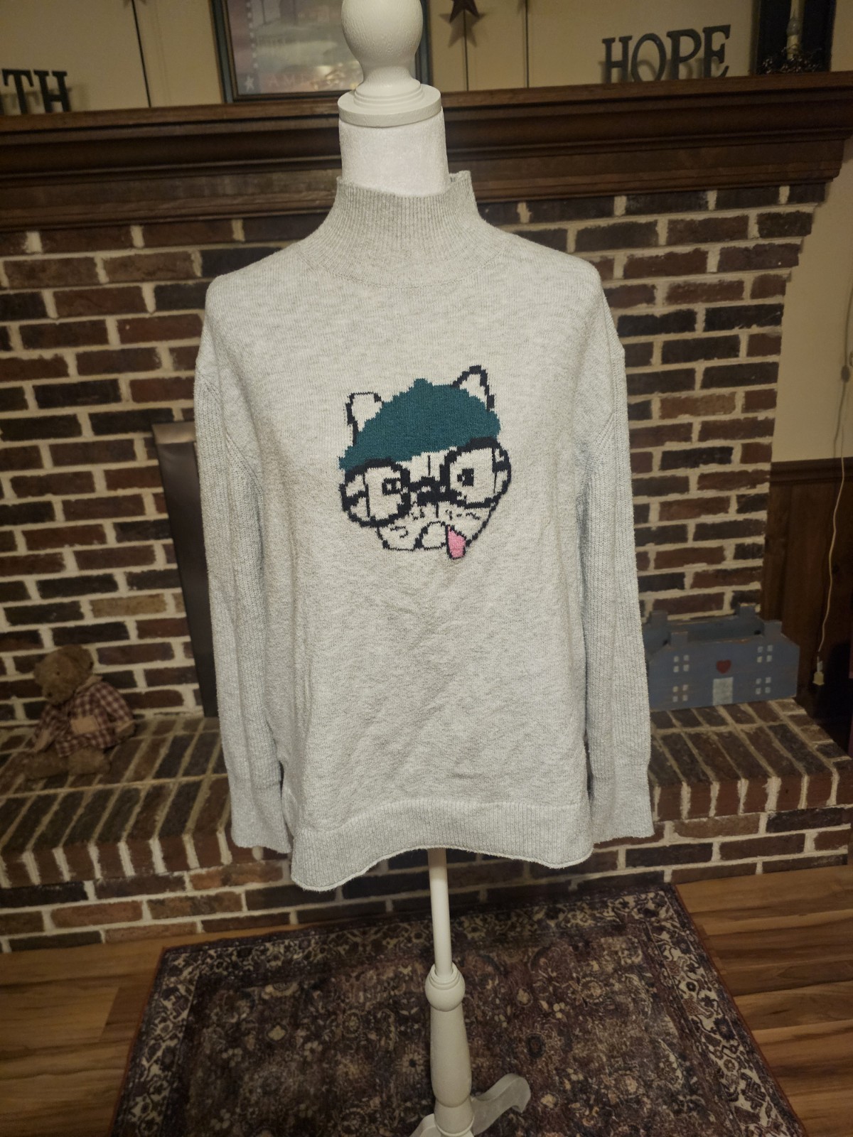 Loft French Bulldog Mockneck Puppy Dog Sweater Soft Cozy Cute Medium