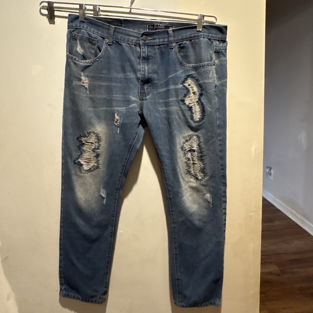 O.G Jeans Men’s Flared Slim Fit Distressed Medium Wash Denim 5-Pocket
