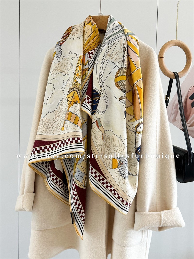 Sallys 70% Cashmere & 30% Silk Wrap Scarf Balloon Print Double Face Shawl 53″
