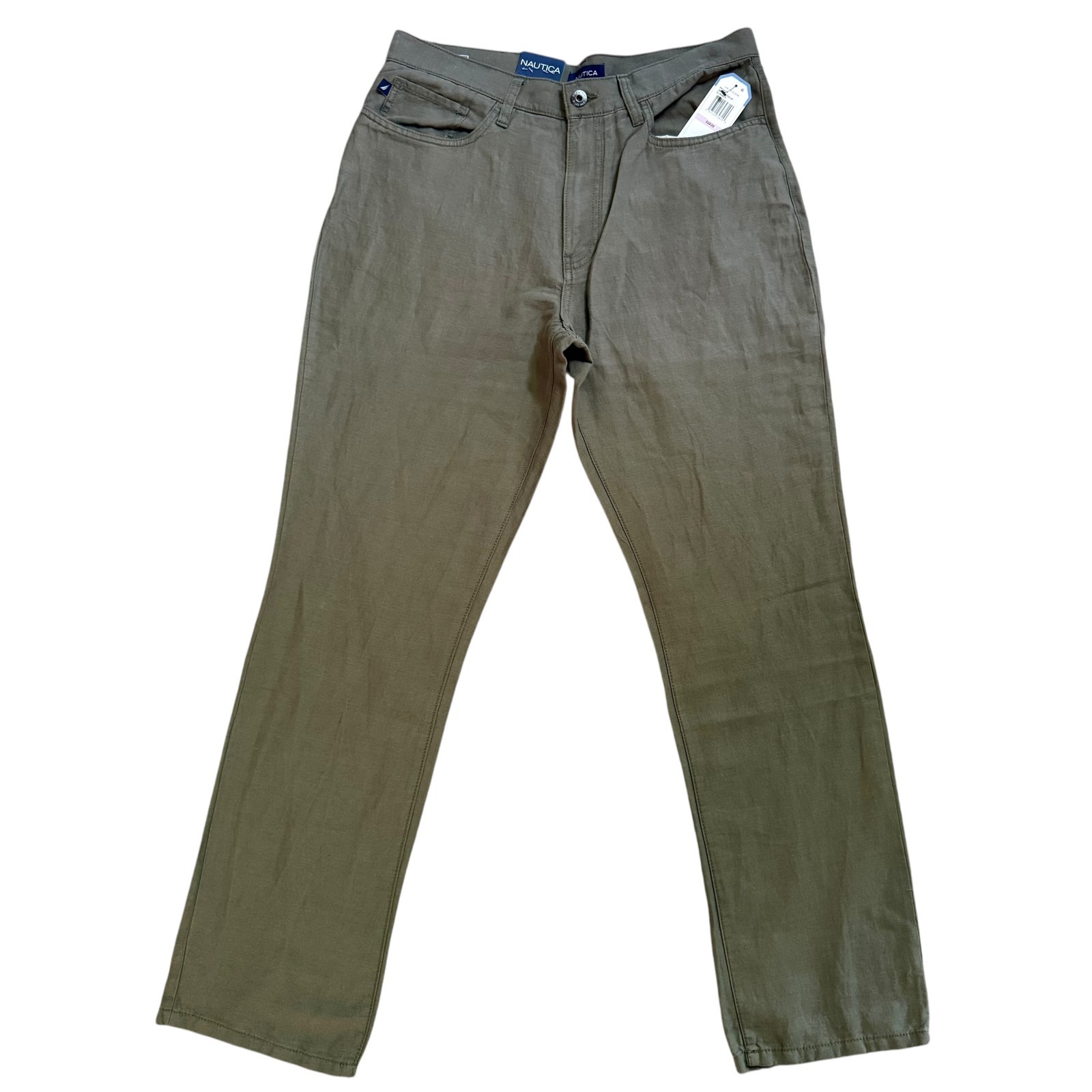 Nautica Mens Straight Fit Lightweight Soft Linen Blend 5 Pocket Flat Front Pants
