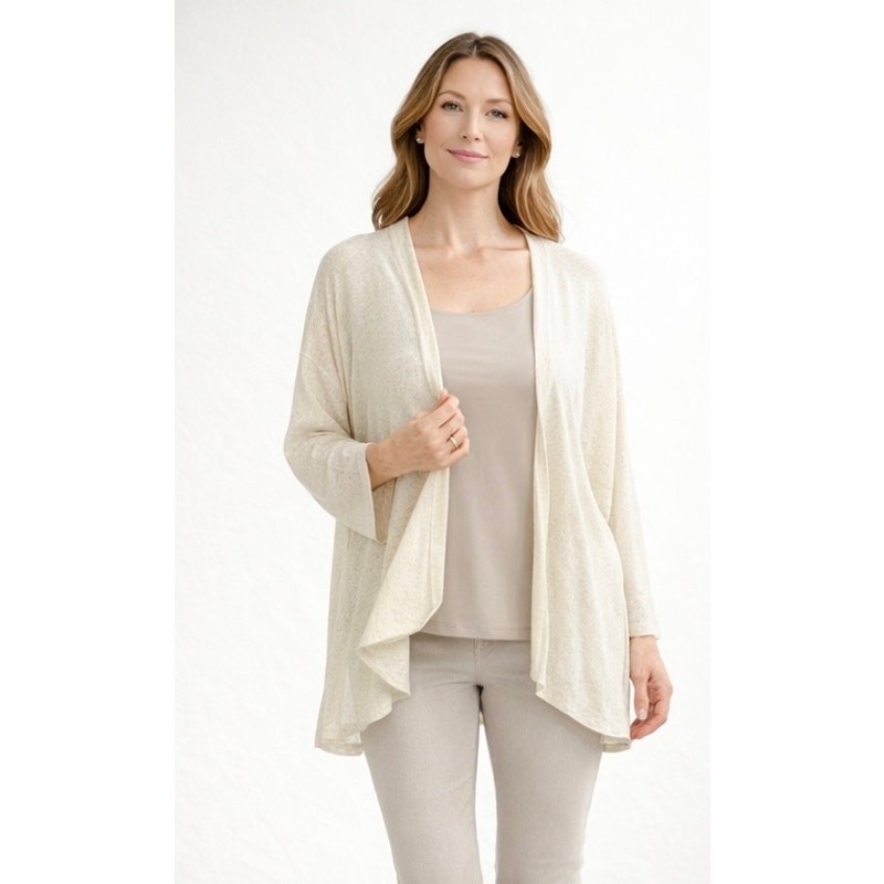 Nogah Chakras Kimono Top O/S Natural Ivory Linen Blend NEW Art to wear