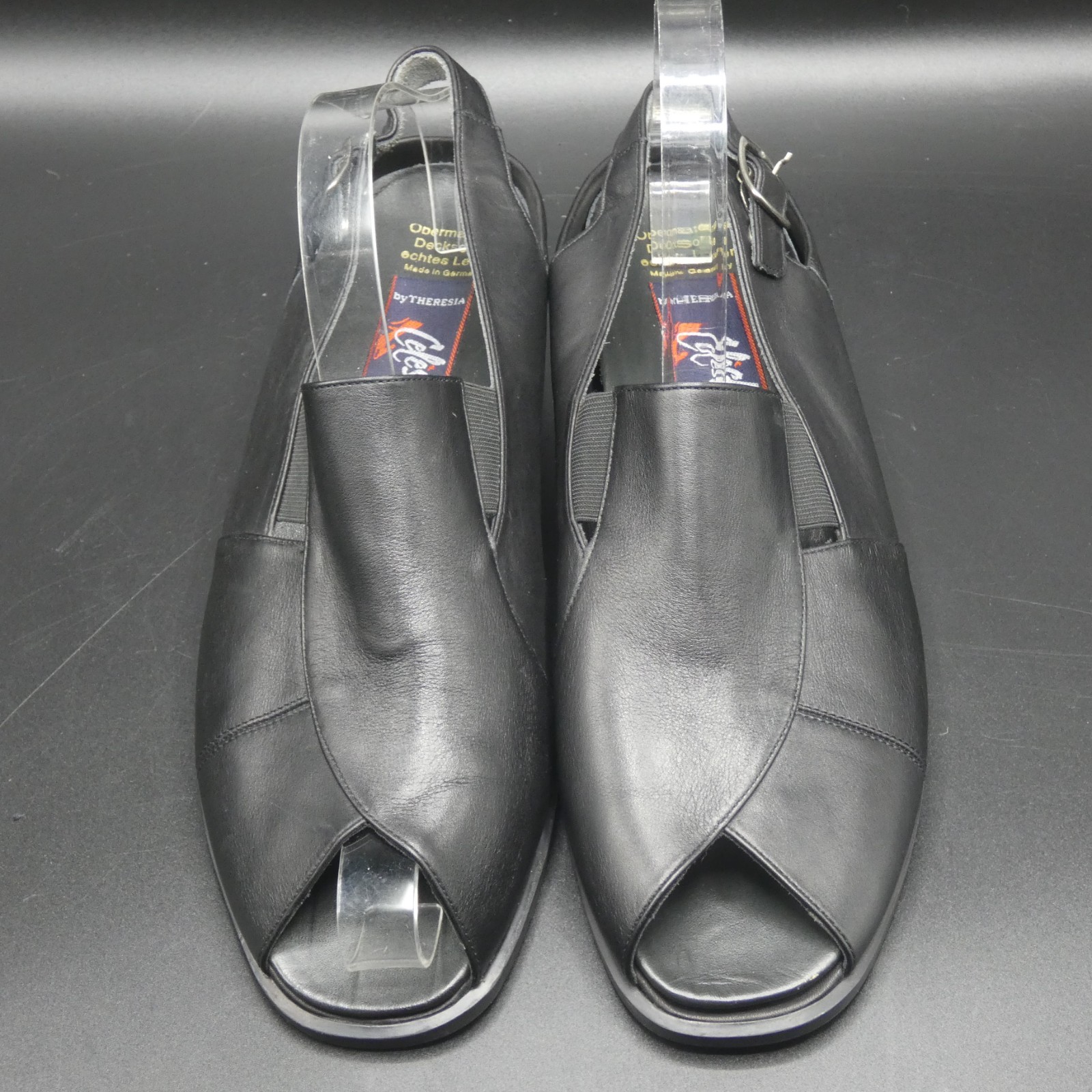 Theresia M Celeste Black Leather Slingback Open Toe Pump Sandals Size UK 8 US 10