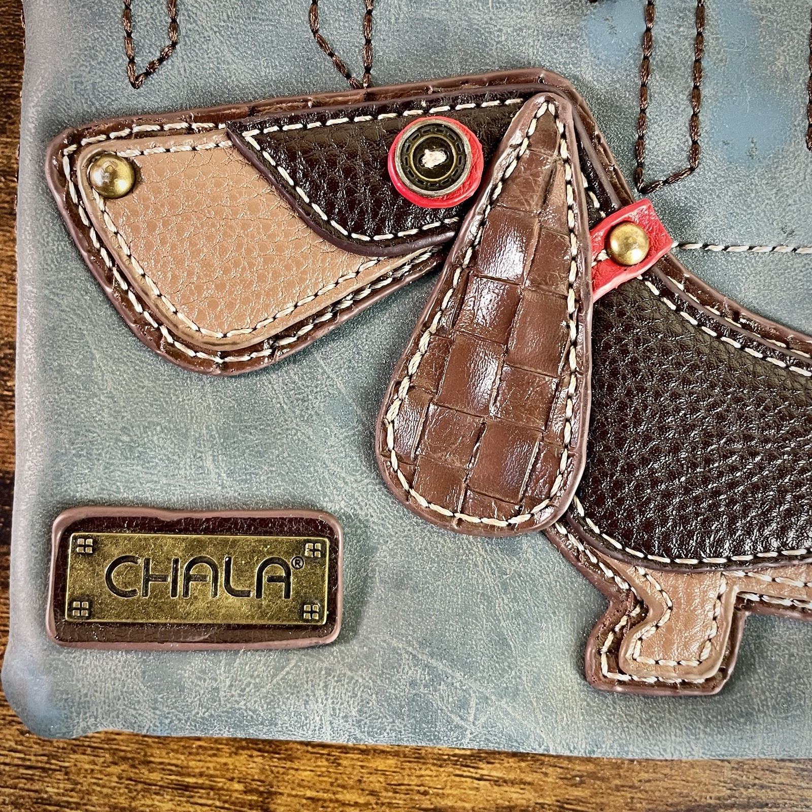 Chala Crossbody Bag Clutch with Dachshund Applique Faux Leather MISSING STRAP