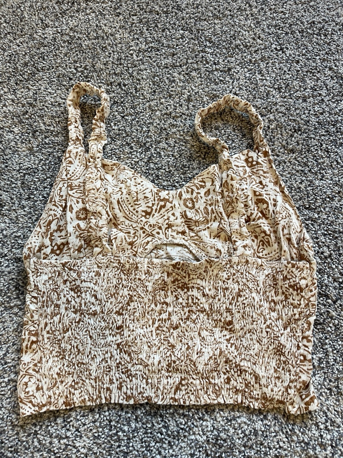 Paper Crane Women’s Medium Tan Cream Paisley Rayon Boho Crop Top