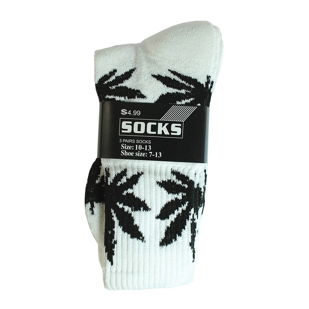 3 Pairs Men Sports Leaf Weed Marijuana Crew Cotton Long Socks Size 9-11 10-13