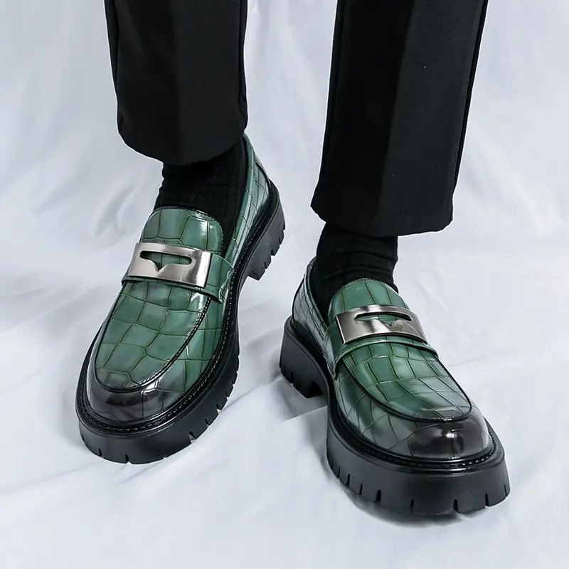 Men’s Slip On Alligator Pattern Platform Faux Leather Dress Shoes Thick Sole New