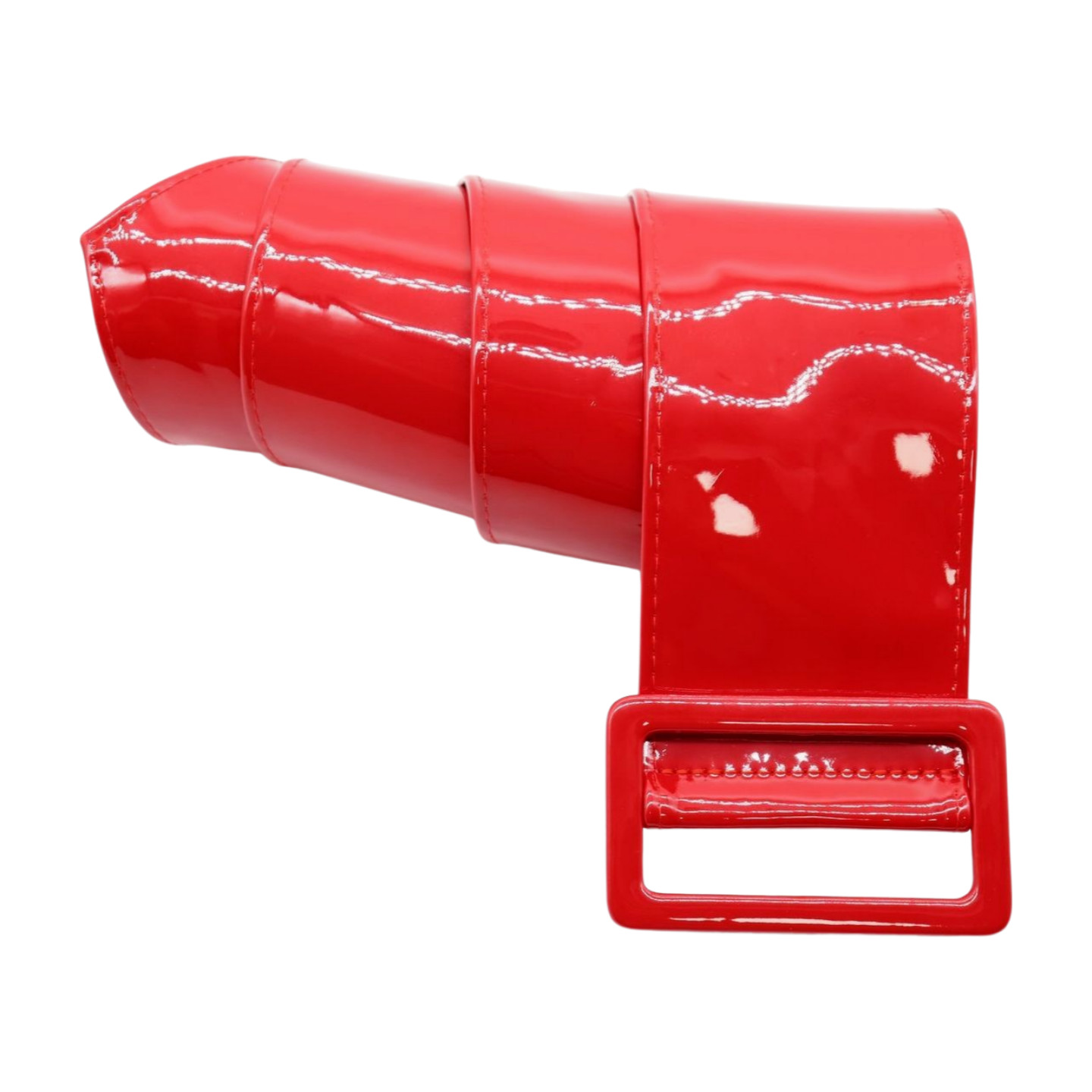 Women Red Faux Patent Leather Wide Premium Fashion Cool Belt Big Buckles Fit S M