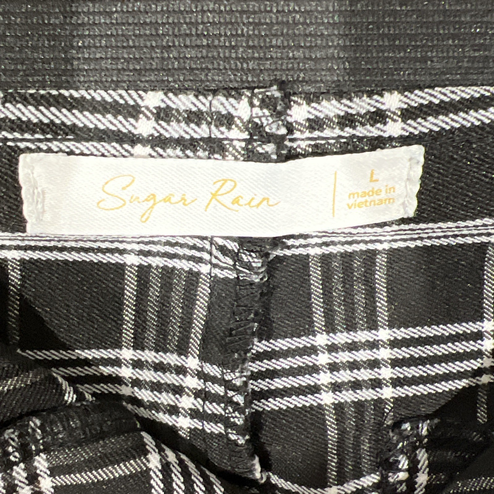 Sugar Rain Plaid Flare Pants Black White Checkered Pattern size L (W30 x L33.5)