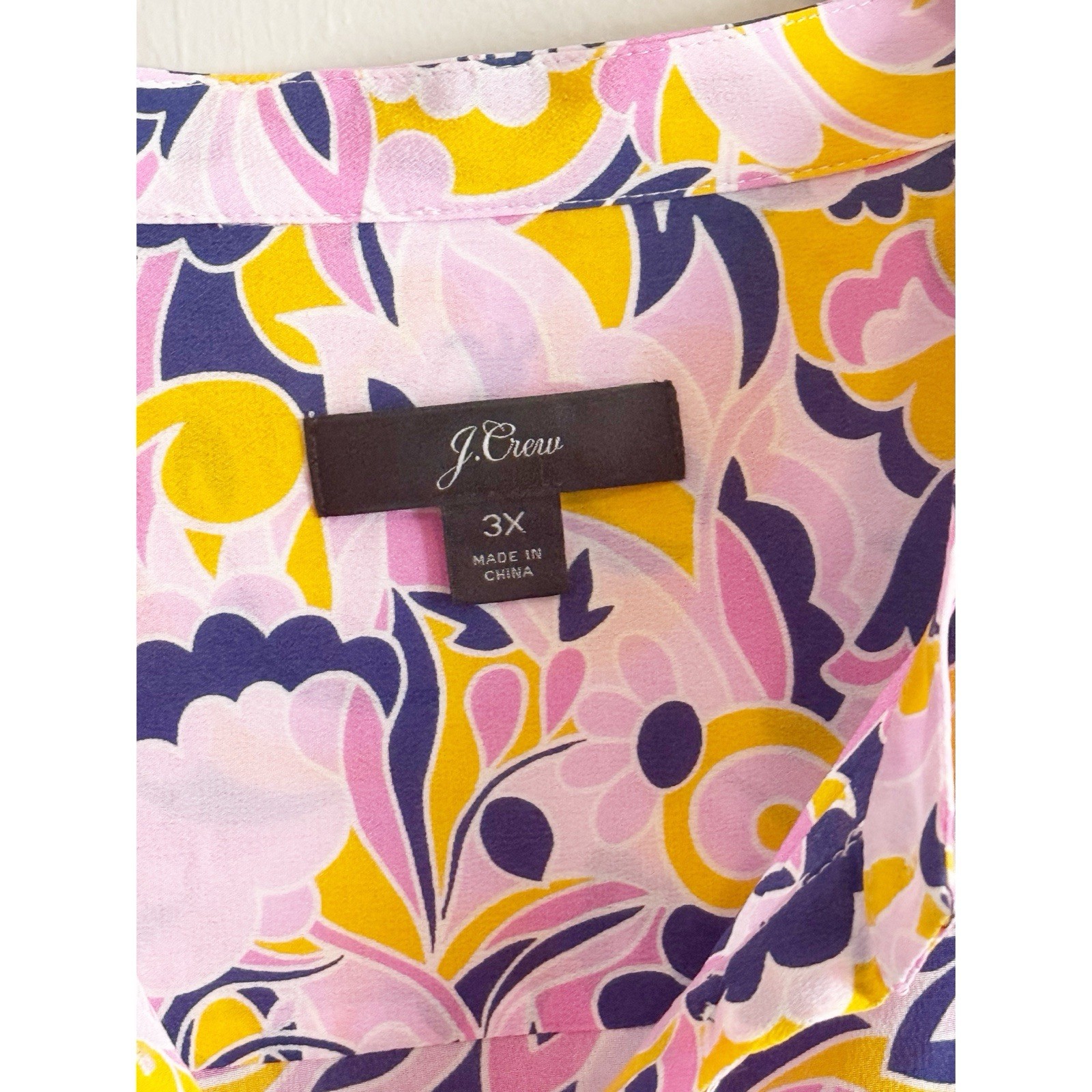 J CREW Women’s Multicolor PAISLEY SWIRL Print Silk Blouse Long Sleeve Size 3X