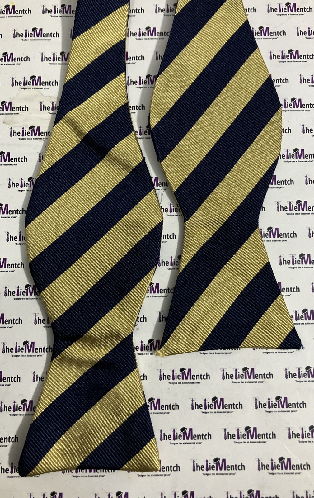 Brooks Brothers Yellow & Navy Striped Design Self Tie Bow Tie (New-Minor Flaws)