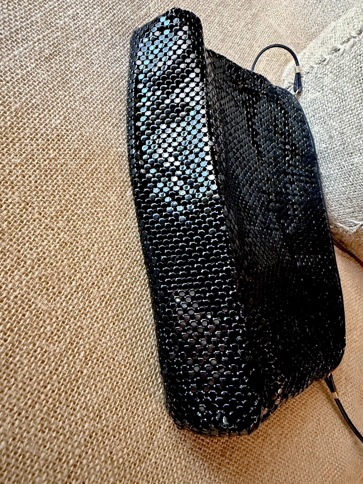 Vintage WHITING AND DAVIS Black Metal Mesh Crossbody Bag Evening Clutch Purse