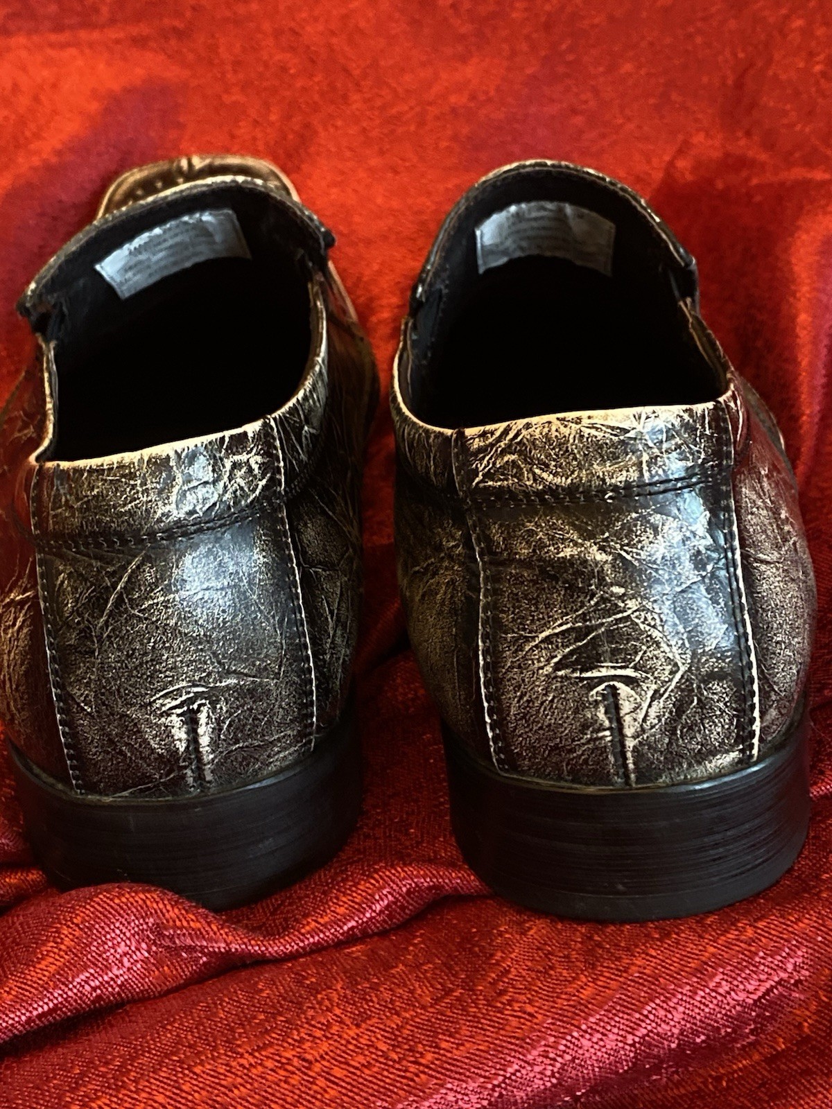 STACY ADAMS Thick Stitch Sq. Toe Slip On Loafer Black Marble Leather Sz 7.5 VTG