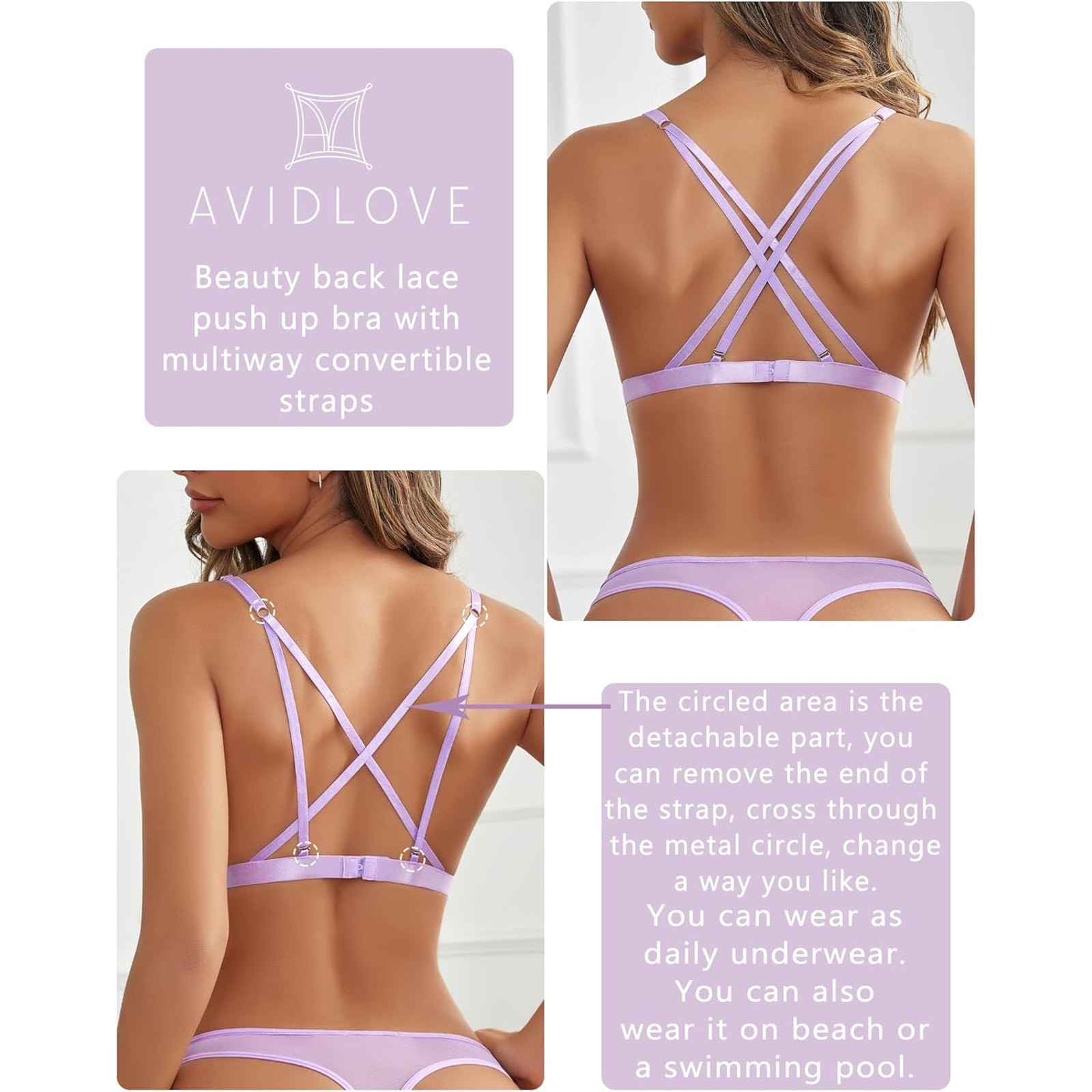 Avidlove Lingerie For Women Lace Bralette & Panty Set Purple-M