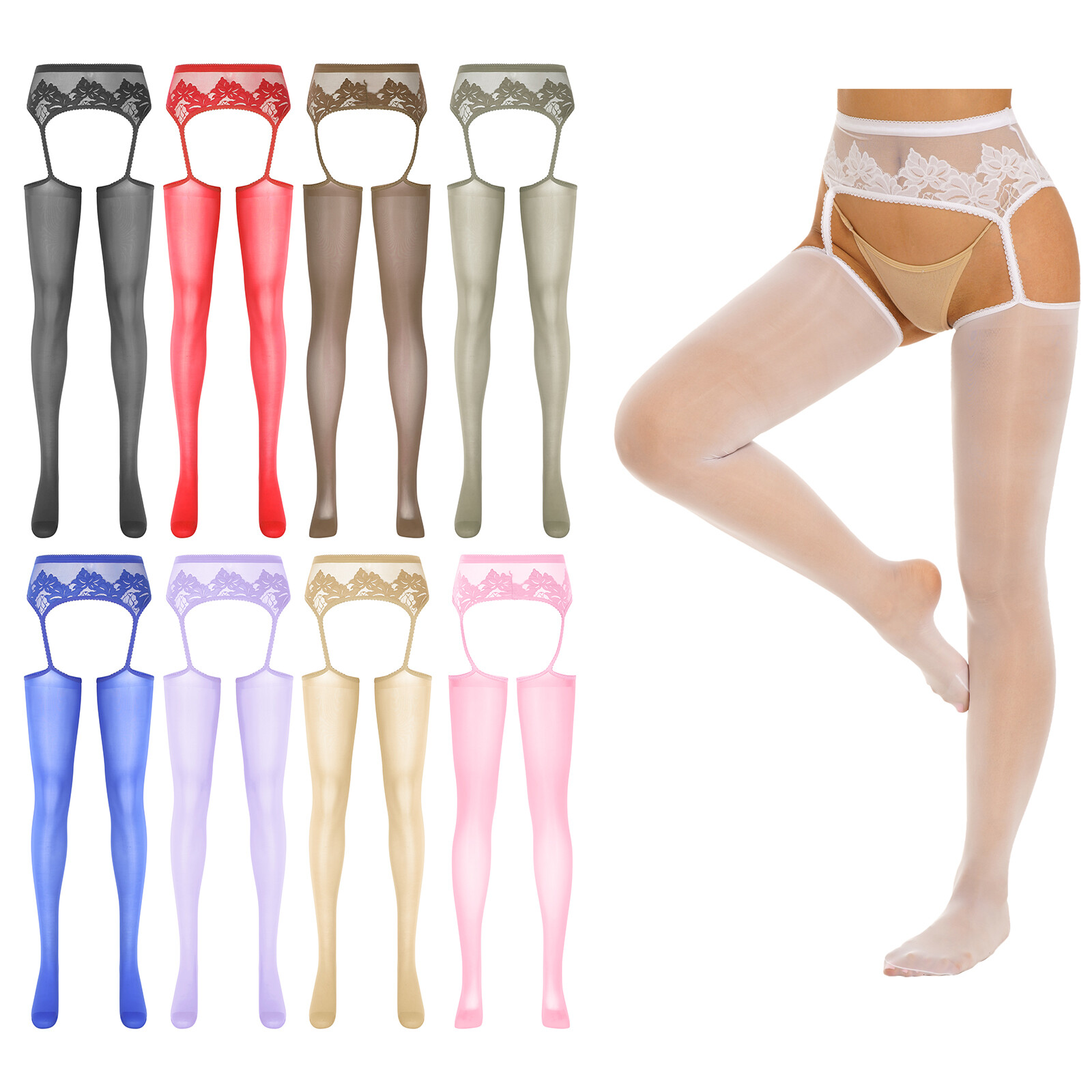 US Womens Pants H ollow Out Pantyhose Floral Lace Stockings Glossy Garter Belt