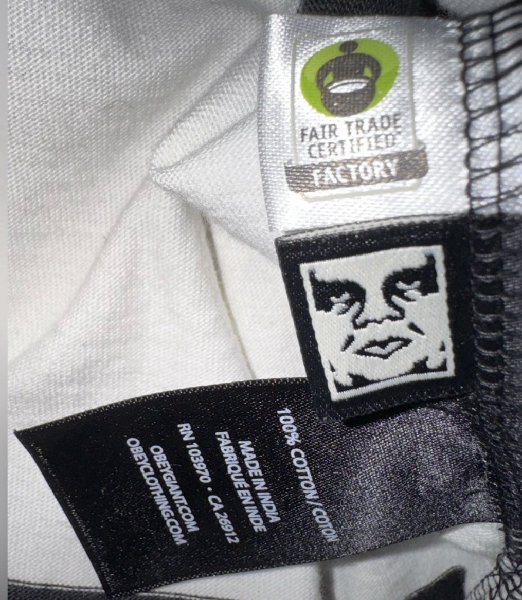 OBEY Men’s Black/White Striped Cotton Polo Shirt Short Sleeve Pocket Size S