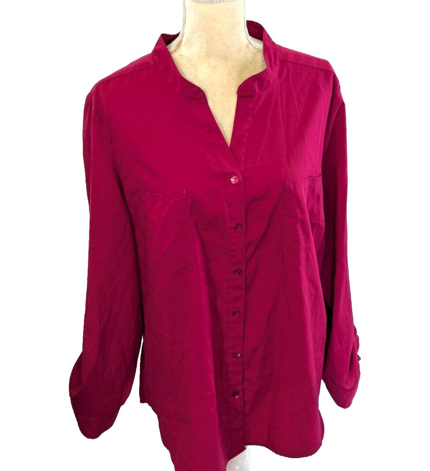 Covington raspberry blouse long sleeve XL career polyester spandex