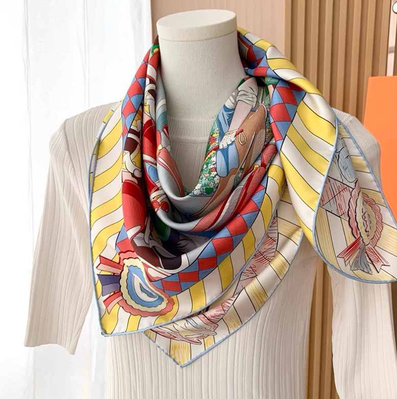 Pure 18 Momme Twill Silk Bandanna Scarf Wrap horse Print Square Shawl 35”new