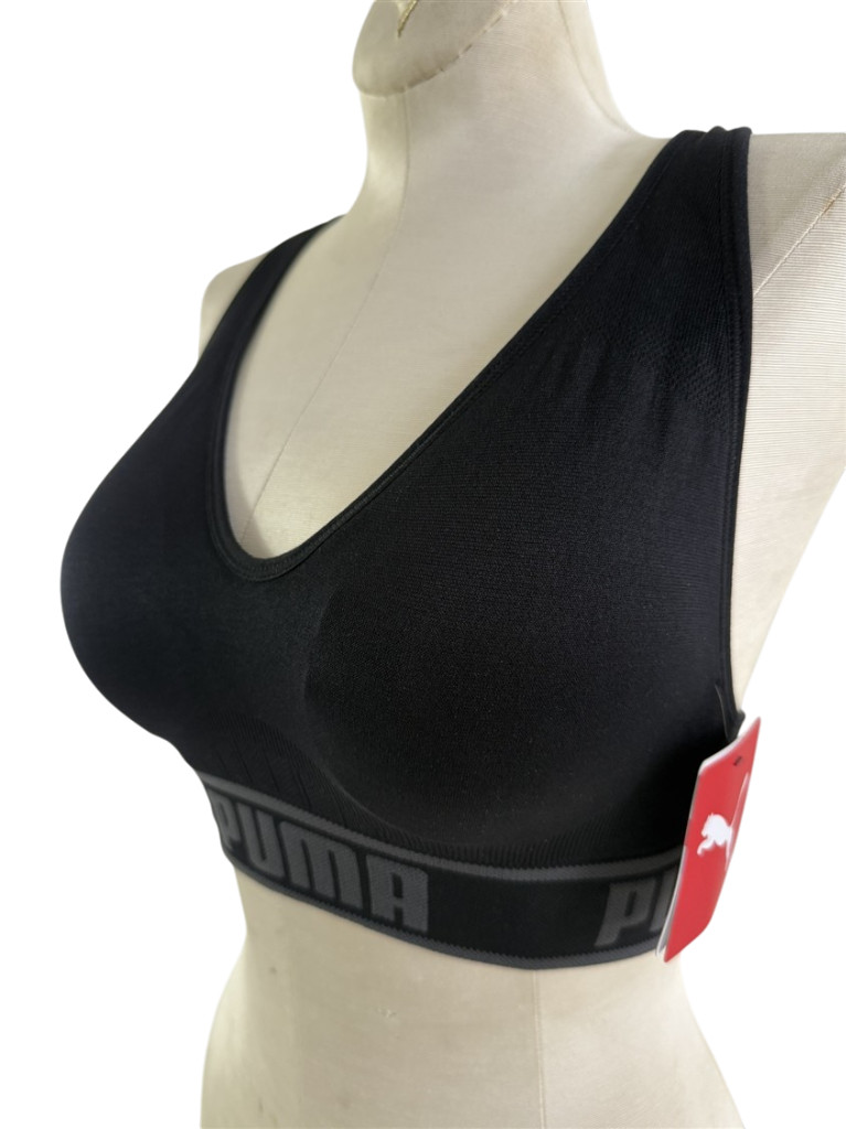 PUMA Sports Bra NEW Padded Seamless Black Women Large Removable Cup Drycell $28