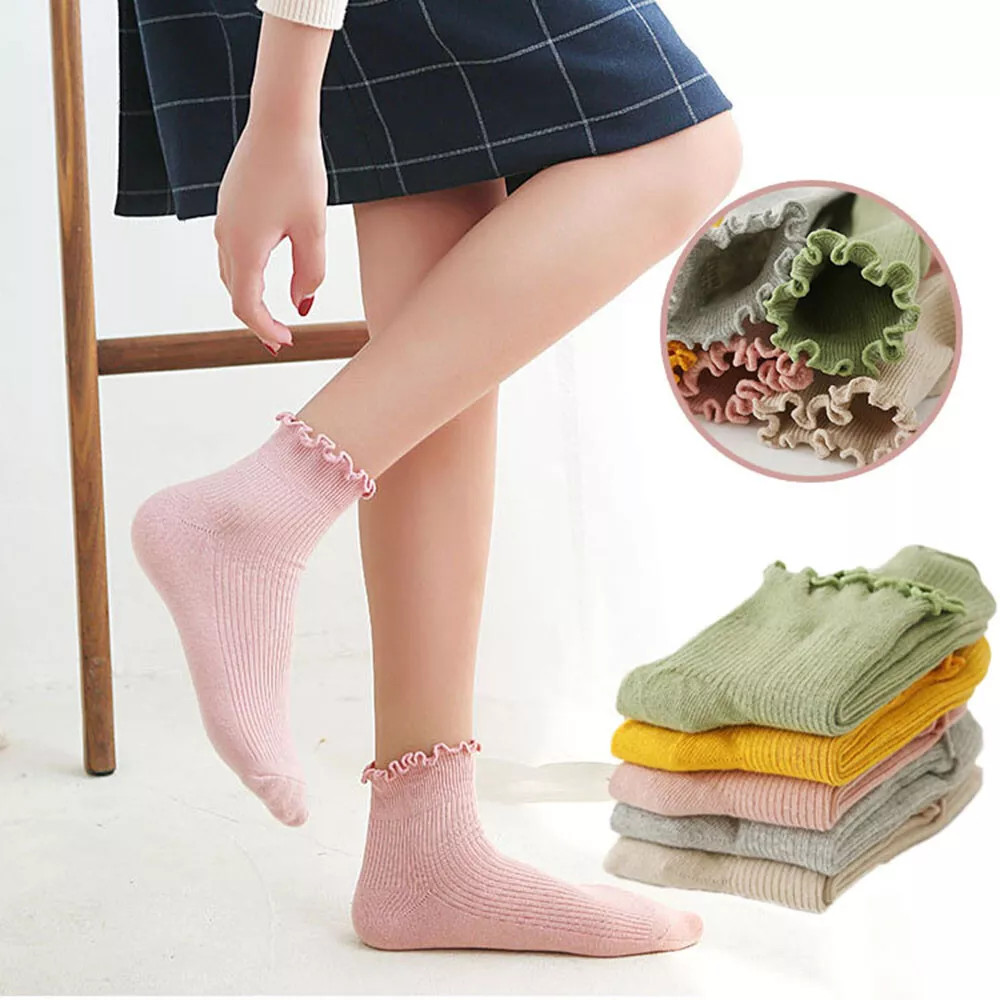 6× Cotton Ruffled Socks Ankle Socks Knitted Soft Ruffled Casual Women’s Sock USA