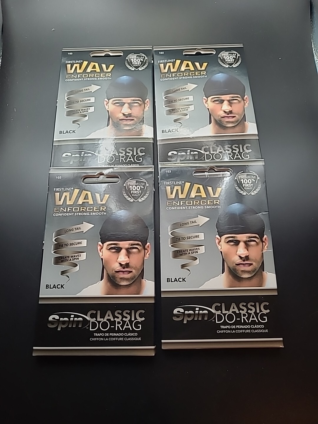 4 X Firstline WAV Enforcer Spin Classic Do-Rag – Black 103 – Lot of 4