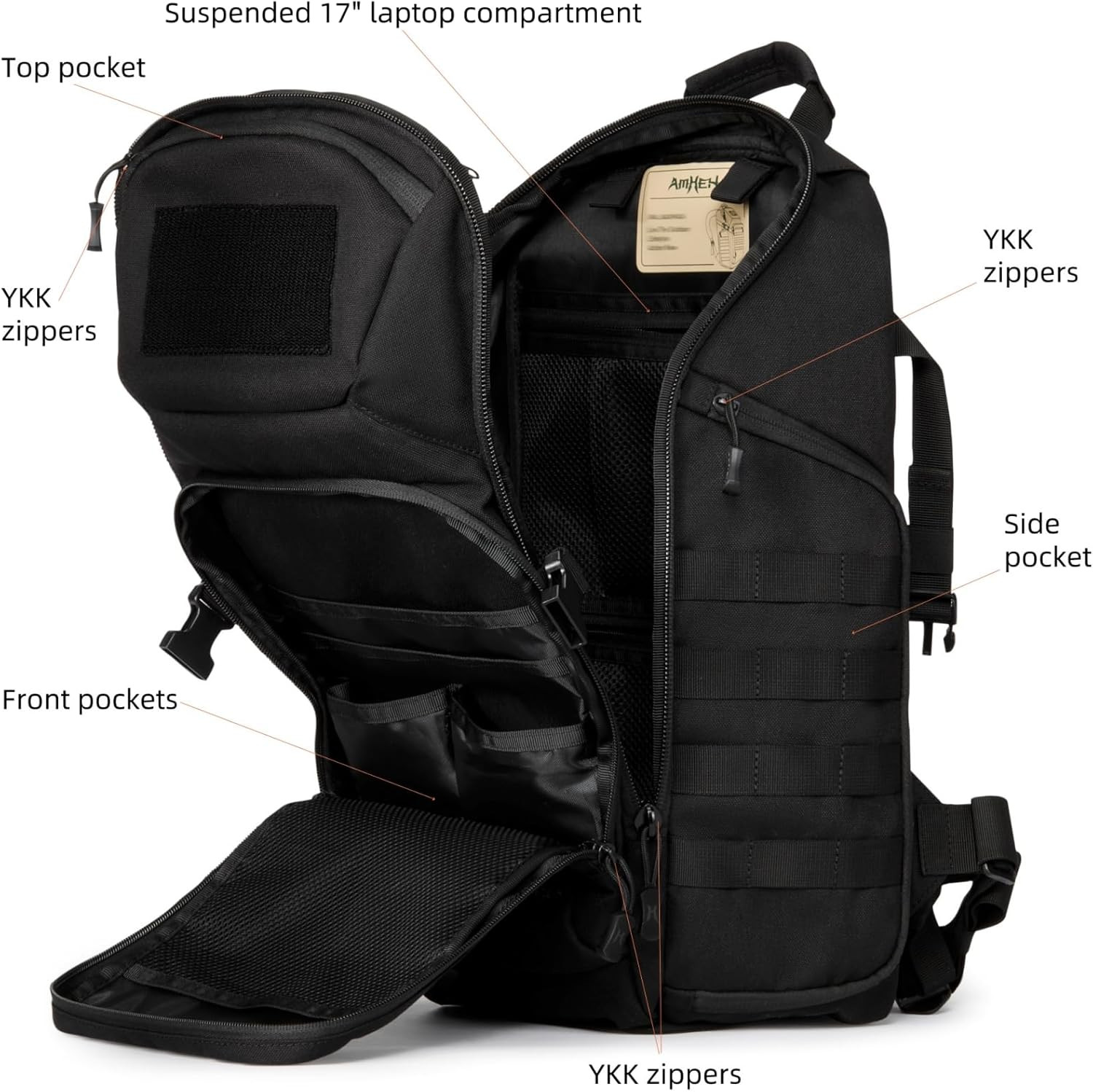 32L 1050D Urban Tactical Laptop Backpack, 17 Inch Computer, Black | Suspended Te