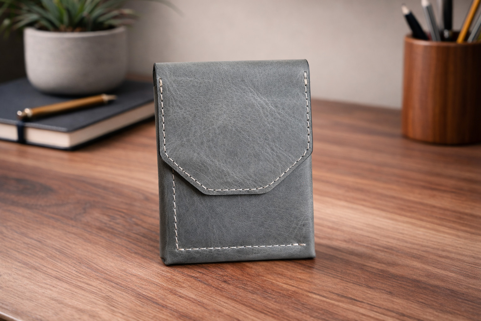 Leather Cash Wallet for Men, Slim Front Pocket Card Holder, Handmade Minimalist