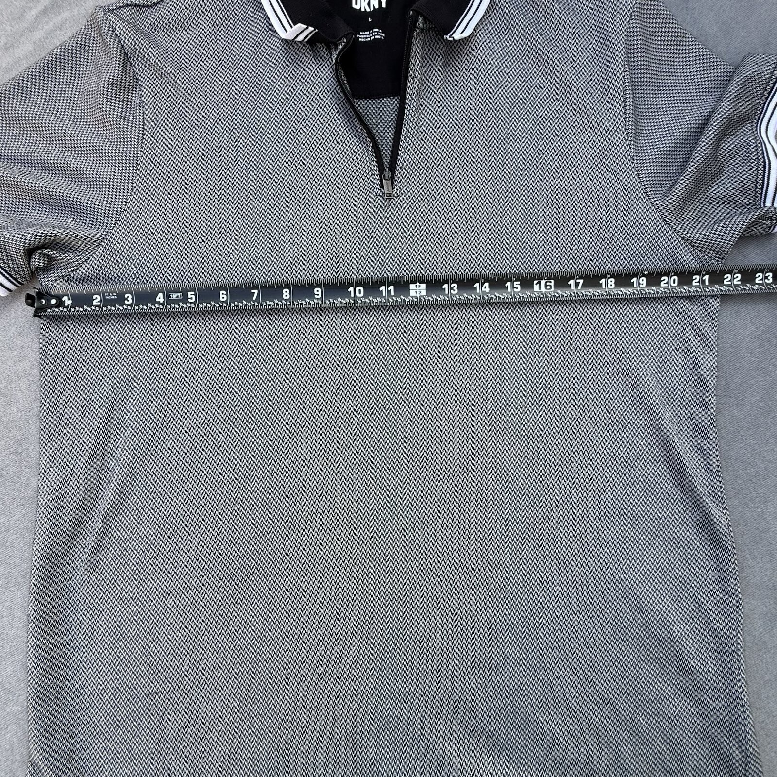 DKNY Men’s Polo Shirt L Black/White Geometric Knit 1/4 Zip Short Sleeve