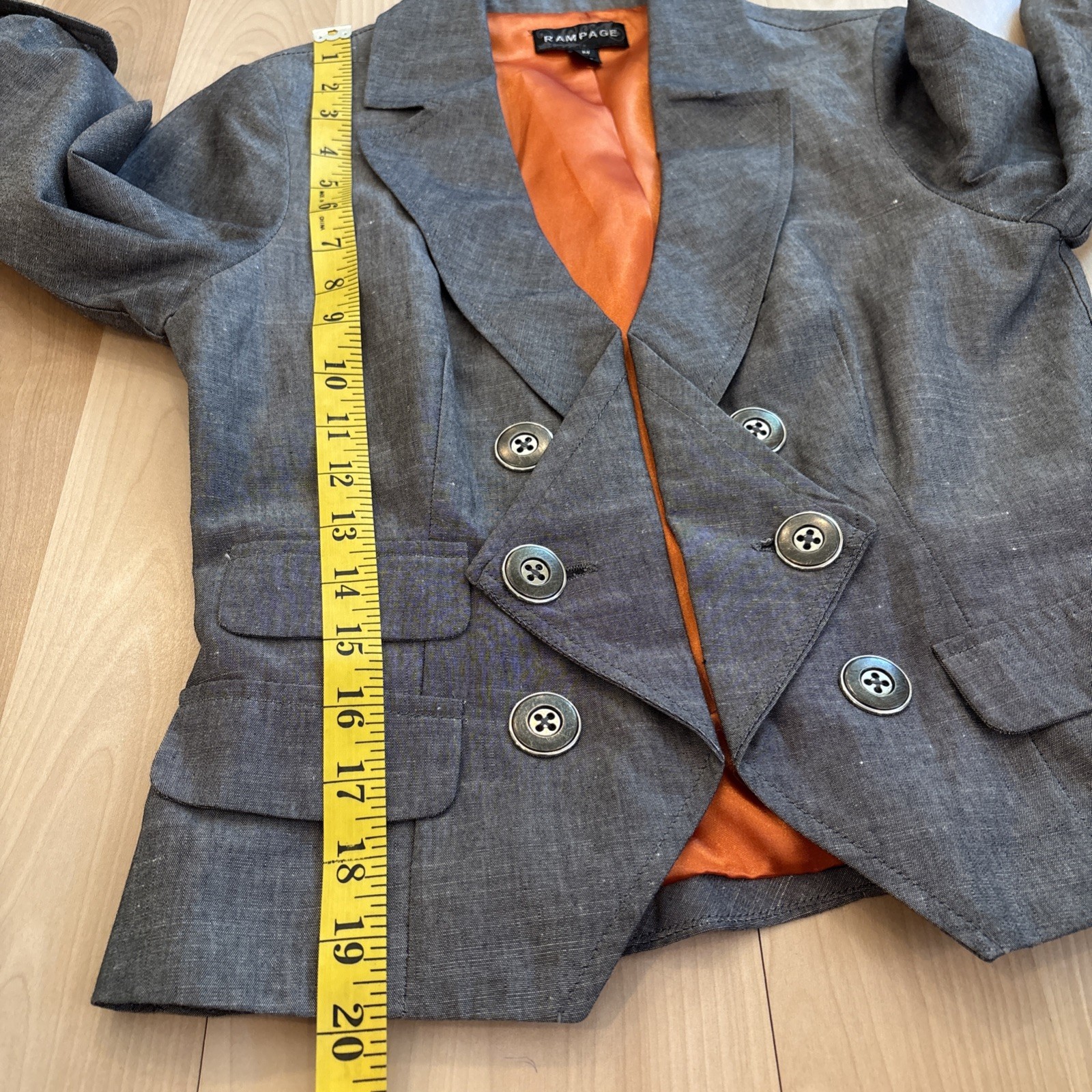 VTG Y2K Rampage Blazer M Linen Blend Charcoal Grey Orange Interior