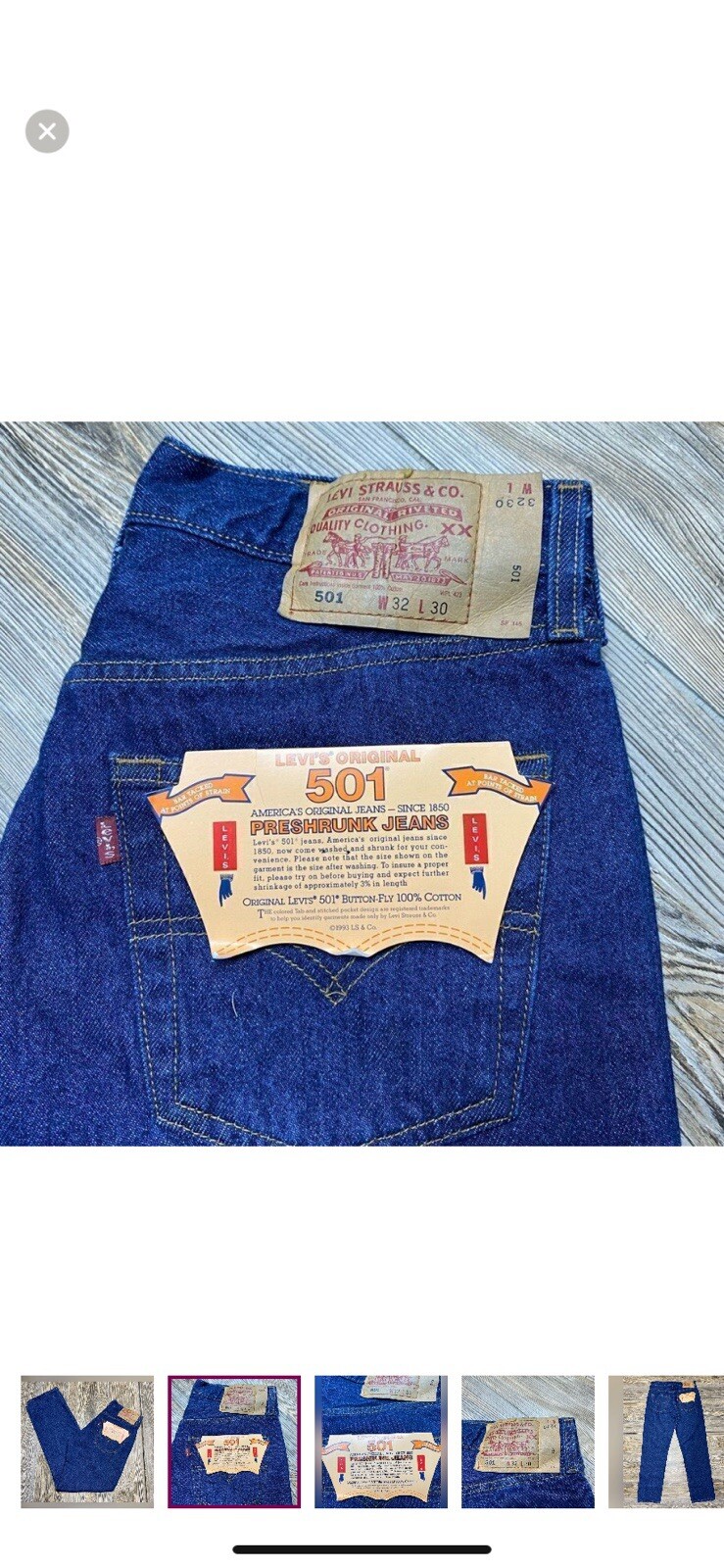 NWT Vintage Deadstock Levi’s 501XX Jeans 32×30 USA Made 1993 Shrink-to-Fit 90s