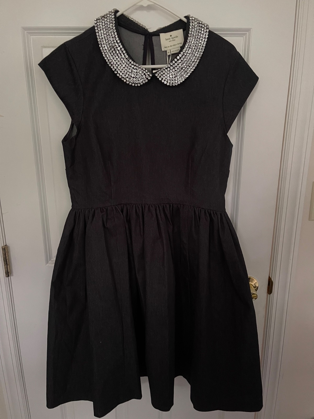 Kate Spade Kimberly Peter Pan Rhinestone Crystal Collar Denim Dress Sz 14 NWT
