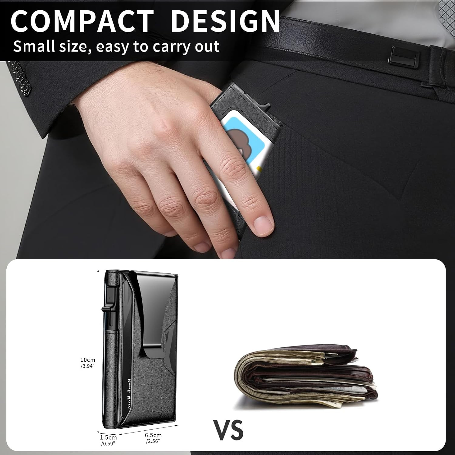 Men Slim Minimalist Pop-Up Smart Wallet RFID Blocking Money Clip Single Fold