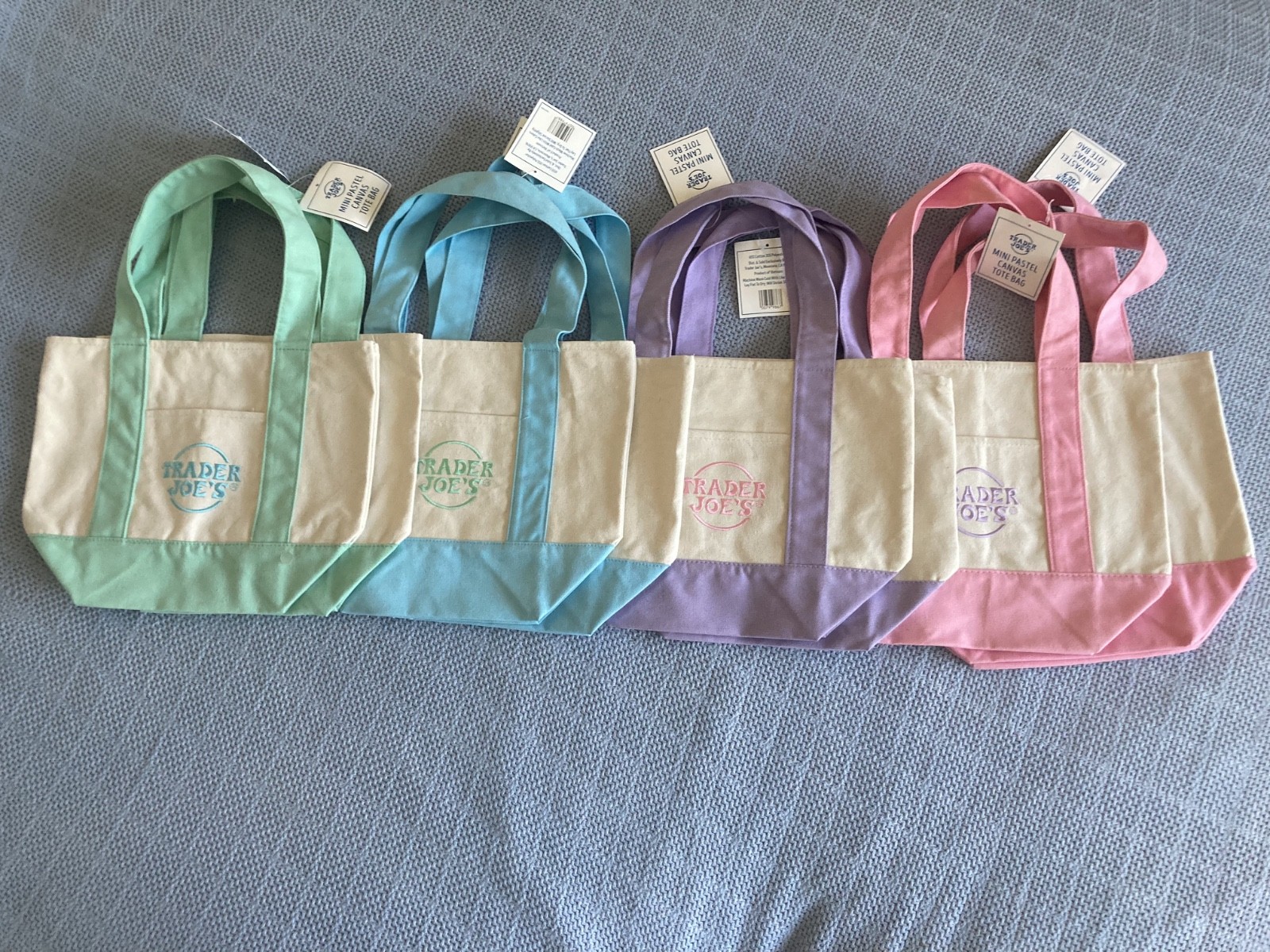 NEW! Mini Trader Joes canvas tote bags in original and pastel colors