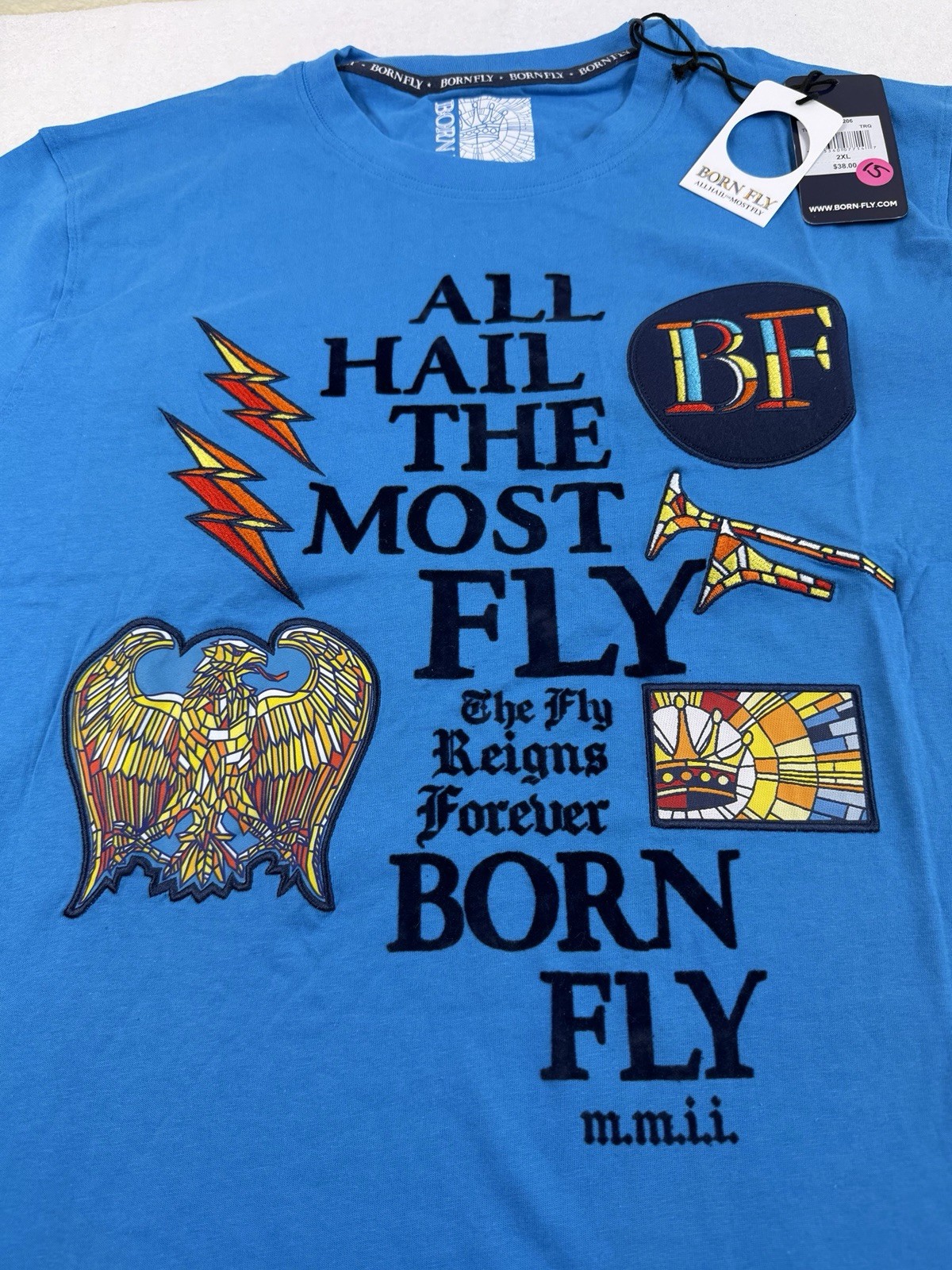 BORN FLY-sz 2XL Blue All Hail Brand New Mens Shirt $38.00 On Tags