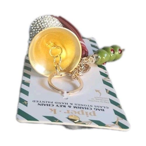 🍸NEW! Piper K Glass Stone Martini & Olive Red Tassel Bag Charm
