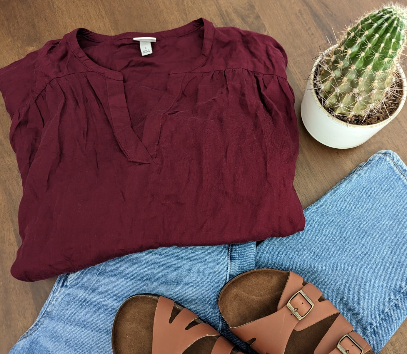 Womens A New Day Maroon Boxy Casual Top Sz L Boho Summer Casual